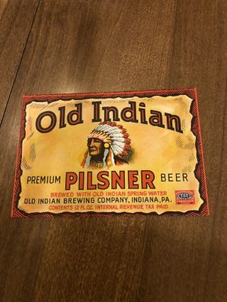 Vintage Bottle Label Beer Old Indian Brewing Company Pennsylvania