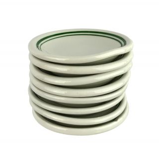 8 Vintage Shenango China Restaurant Ware 3 " Green Stripe Butter Pat Plates