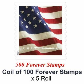 500 Usps Forever Stamps,  5 Coils Of 2017 America Flag Postage Stamps