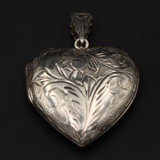 Vtg Sterling Silver - Etched Filigree Love Heart Photo Locket Pendant - 11.  5g