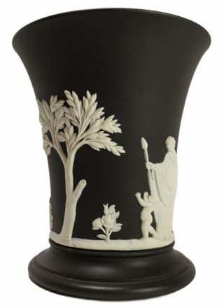 Vintage Wedgwood Black Basalt And White Jasperware Cabinet Vase Made In England