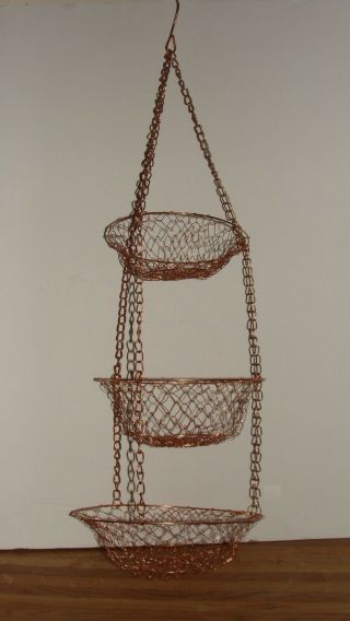 Vintage 3 Tier Wire Mesh Copper Fruit Produce Kitchen Hanging Basket 30 "