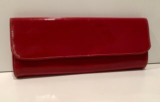 Vintage 1960’s Purse Clutch Red Patent Leather 12” X 5”