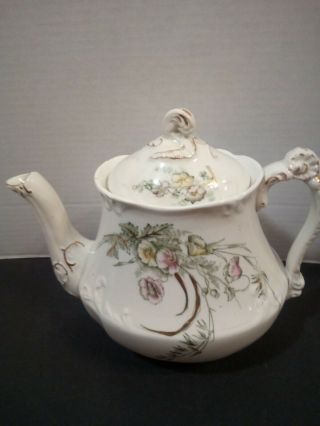 John Edwards Porcelaine De Terre Harvest Teapot England C 1891 Antique Vintage