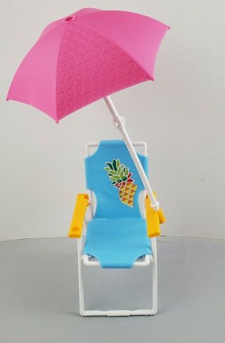 Barbie Doll Furniture Beach Pool Chair With Pink Umbrella