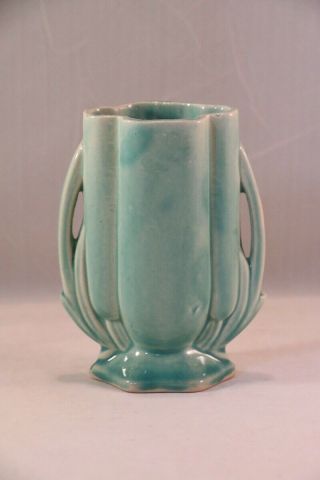 Vintage Mccoy Art Pottery Aqua Green Glossy Art Deco Style 5 - 3/8 " Vase - Cute