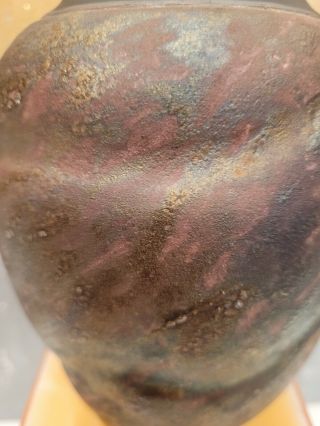 Studio Art Pottery Raku Fired Round Vase by Gena Van Dyke.  NC 3