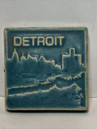 Pewabic Pottery Detroit Skyline Tile 4 " Ceramic With Info Booklet Vintage 1998