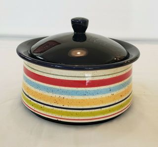 Pfaltzgraff Sedona Serving Bowl Bean Pot With Lid Stoneware Multi Color Stripes