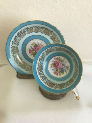 Paragon Cup & Saucer By Appointment Fine Bone China Turquoise Gold Floral