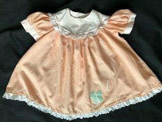 Vintage Baby Doll Toddler Bear Dress Peach & White Floral Dot Eyelet Hand Made