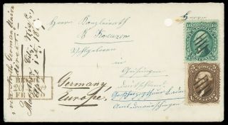 5¢ Brown 76,  10¢ Green 89 On Marathon City Wi 1869 Cover To Germany,  Cat $450,