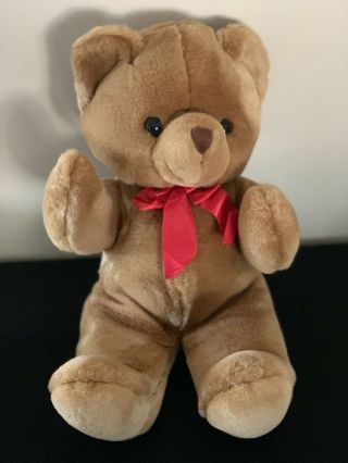 Vintage Russ Cinnamon 14 " Tan Brown Stuffed Plush Classic Teddy Bear W/ Red Bow