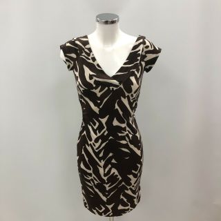 Diane Von Furstenberg Vintage Dress Size Us4 Uk8 Brown Beige 100 Silk 122656