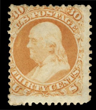 Scott 71,  Ben Franklin 1 Cent Stamp,  No Gum,