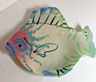 Jim Rice Vintage Art Pottery Fish Platter Plate Wall Hanging Décor Signed 2016