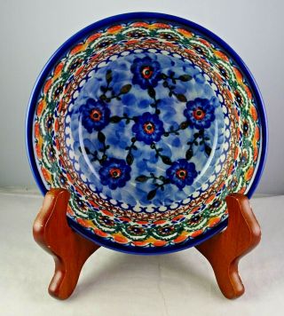 Unikat Art Pottery Polish Blue Flower Ring Pattern Cereal Bowl