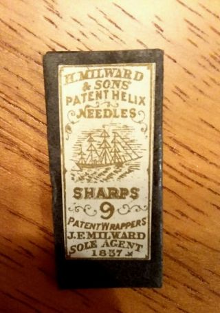 Antique H.  Milward & Sons Sharps Sewing Needles 9 Packet Sailing Ship Label