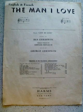 Vintage (1945) Sheet Music: The Man I Love: George & Ira Gershwin: Eng & Fre