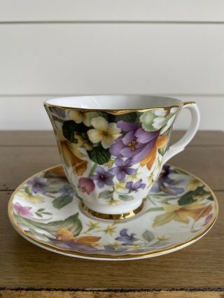 Vintage Duchess Of England Fine Bone China Floral Cup And Saucer