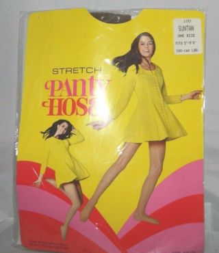 Vintage Stretch Pantyhose 100 Nylon Suntan One Size Fits 5 