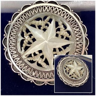 Vintage Jewellery Sterling Silver 925 Jerusalem Mother Of Pearl Star Brooch Pin