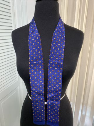 Specialty House Japan 100 Silk Cravat Pussy Bow Tie Blue Isle