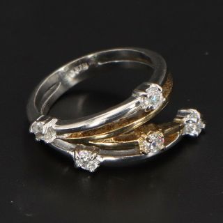 Vtg Sterling Silver - Gold Accent Round - Cut Cz Wrap Around Ring Size 6 - 3g