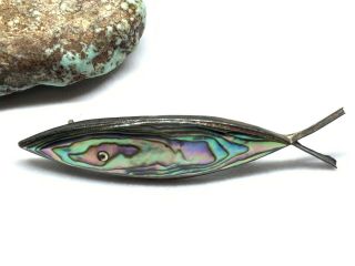 Vintage Taxco Signed Mexico Sterling Silver Abalone Shell Fish Brooch Pin