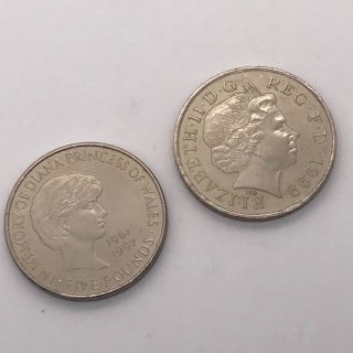 Vintage British Commemorative 5 Pound Coins X 2 - Princess Diana & Millenial