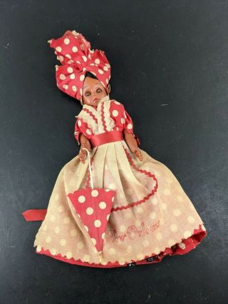 Vintage Knickerbocker Doll Orleans Souvenir Black Doll Polka Dot Dress Apron