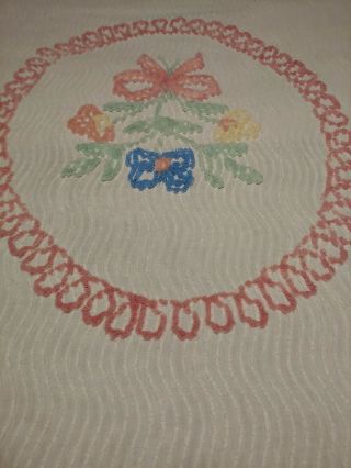 Vtg Flowers Chenille Bedspread Cutter Crafts 88 X 98 White With Multi Colors