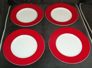 Set Of 4 Lenox Kate Spade Rutherford Circle Red Salad Luncheon 9.  5 " Side Plates