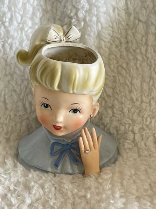 Vintage Napco Blonde Girl Head Vase With Ponytail C5037 6”