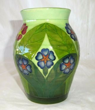 Uk Vintage Pottery Vase W.  Flower Motif On Green Ground Dennis China (dam)