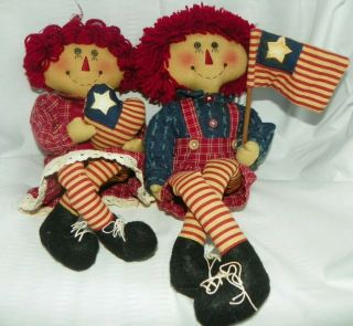 Raggedy Ann & Andy Primitive Americana 4th Of July Dolls Home Decor Usa