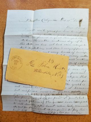 1854 Stockton California Date Lined Stampless Cover Letter To Reverend John Rust