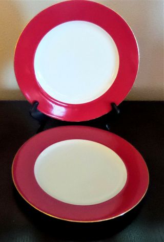 Ten Strawberry Street Ltd Halo Red Dinner Plates X2 Red Rim Gold Trim