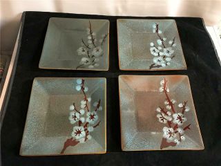4 Pier 1 Tranquil 8 1/4 " Salad Plates Pale Oriental Flower Cherry Blossom Sakura