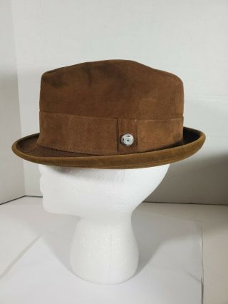 Vtg Dobbs 5th Ave Brown Fedora Suede Leather Hat 7 - 1/8 " & Dobbs