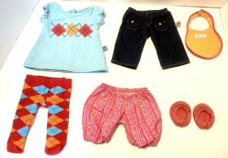 American Girl Bitty Baby Twins 2010 Red Argyle And Starter Outfits