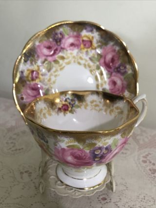 Royal Albert Teacup & Saucer Roses Serena Bone China England Heavy Gold Gilt 12