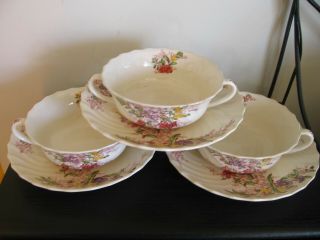 Copeland Spode Fairy Dell Cream Soup And Plate - Set Of 3