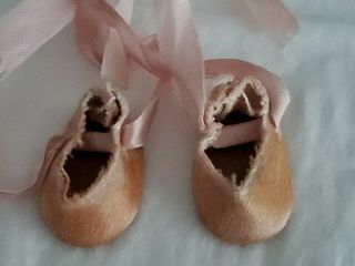 Vintage Doll Shoes pink Satin fuzzy bottom,  fit 8 