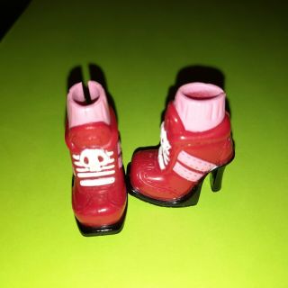 Barbie My Scene Doll Shoes High Heel Lace Up Boots W/ Socks Red And Pink