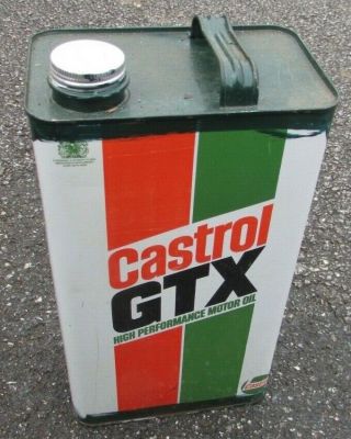 Vintage Castrol Gtx High Performance Motor Oil Empty Tin Can Automotive 1 Gallon
