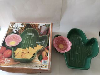 Treasure Craft Pottery Cactus & Flower Chip & Dip Bowl Set