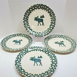 Set Of 4 Folk Craft Moose Country Dinner Plates Tienshan 10.  5 "
