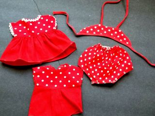 Vintage 4 Pc Red And White Polka Dotted Romper Swinsuit Dress For Patsy Types