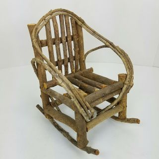 Rustic Wood Hand Crafted Doll Sized Rocking Chair 9 " X 7 " X 7 1/4 " Tree Branches